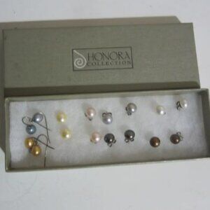 Lot Of 8 Pairs Honora Cultured Pearl Earrings 925 Silver, 6 Stud and 2 Dangle